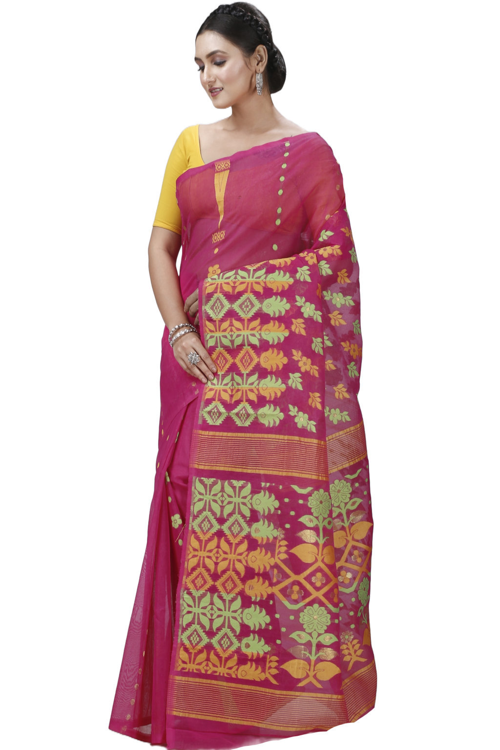 Maroon Pure Cotton Urmila Jamdani Saree (1124)